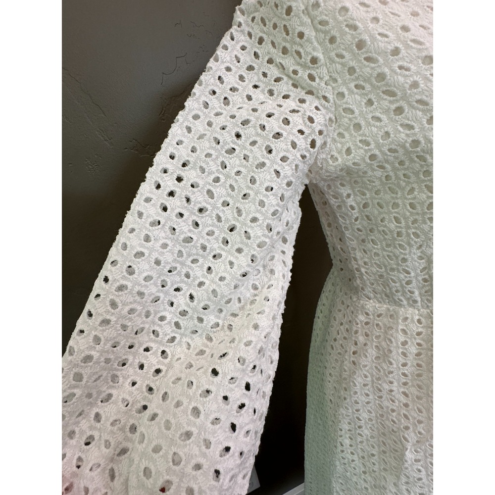 White Bohemian Eyelet Midi Dress Sz Small Western Ruffle Cottagecore Peasant - Picture 13 of 13